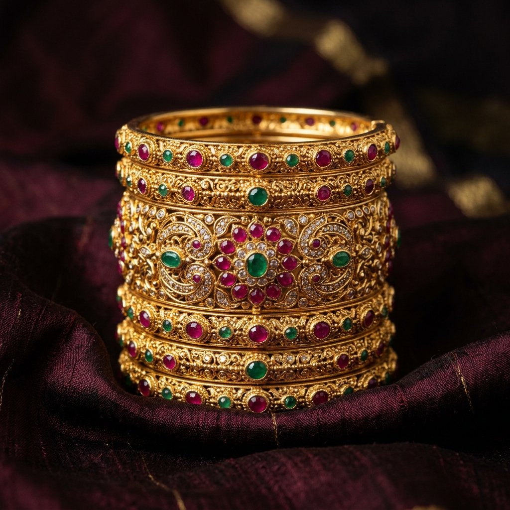 Ruby & Emerald Kada Bangles